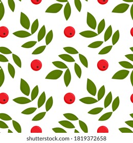 Nahtlose bunter Herbstmuster mit Rowaschbeeren und grünen Blättern. Blumenrowan-Illustration für den Druck.