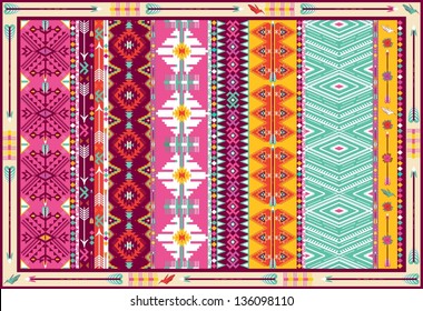 Seamless colorful aztec carpet with birds, and arrow