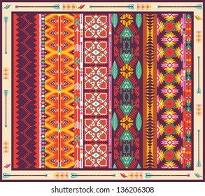 Seamless colorful aztec carpet with birds,flowers and arrow