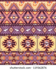 Seamless colorful aztec pattern with birds and arrow