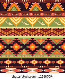 Seamless colorful aztec pattern with birds and arrow