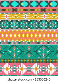 Seamless colorful aztec pattern with birds, and arrow