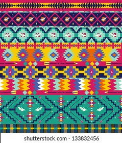 Seamless colorful aztec pattern with birds, and arrow