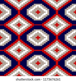 Seamless colorful Aztec pattern on navy