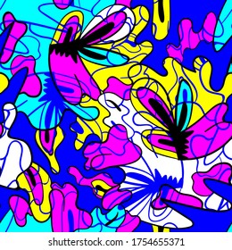 Seamless colorful backdrop with cute abstract flowers.