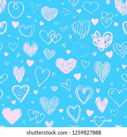Seamless colorful background with big and small hearts. Abstract geometric wallpaper of the surface. Hand drawn simple love signs. Print for polygraphy, posters, t-shirts and textiles