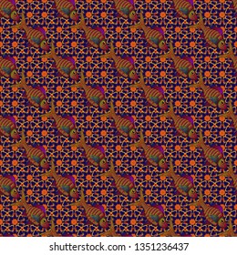 Seamless colorful background. Colorful cute texture fish pattern. Fishes in blue, yellow and red colors. Vector illustration.