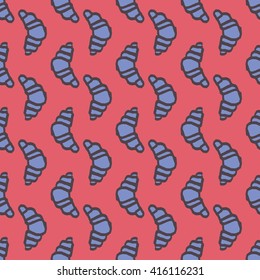 Seamless colorful background with french croissant. Croissant funny pattern. Hand-drawn sketch of croissant. Fresh organic food. 