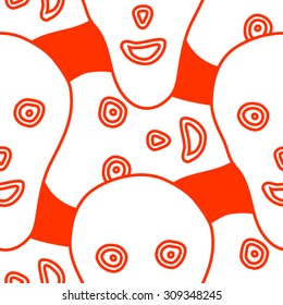 Seamless colorful background with funny skulls, vector illustration. Halloween theme party pattern. Design element for cards, poster, banner, web, flyer, scrapbook, wallpaper. 