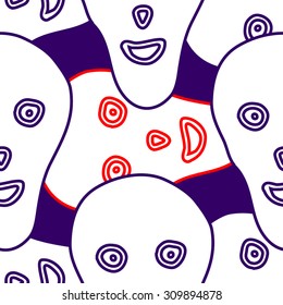 Seamless colorful background with funny skulls, vector illustration. Halloween theme party pattern. Design element for cards, poster, banner, web, flyer, scrapbook, wallpaper. 