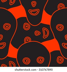 Seamless colorful background with funny skulls, vector illustration. Halloween theme party pattern. Design element for cards, poster, banner, web, flyer, scrapbook, wallpaper. 
