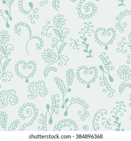 Seamless colorful background with hand drawn floral elements