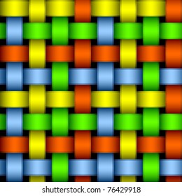 Seamless colorful background of interwoven colored ribbons.