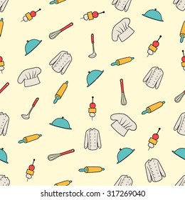 Seamless colorful background with kitchen stuff