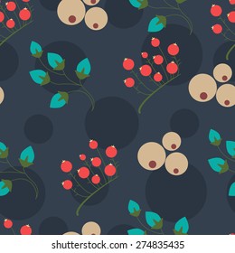 Seamless colorful background made of abstract berries and flowers in flat design