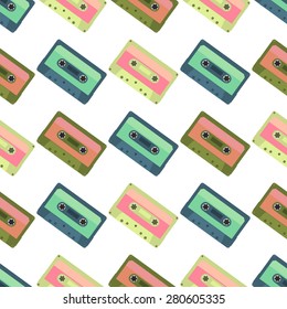 Seamless colorful background made of audio tapes in flat design