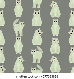 Seamless colorful background made of  cats in different poses in flat design