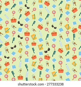 Seamless colorful background made of content of woman purse in flat design