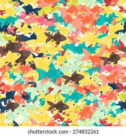 Seamless colorful background made of different goldfish  in flat design