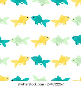Seamless colorful background made of different goldfish  in flat design