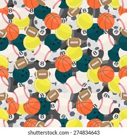Seamless colorful background made of different kind of balls in flat design