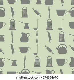 Seamless colorful background made of different kind of dishes in flat design