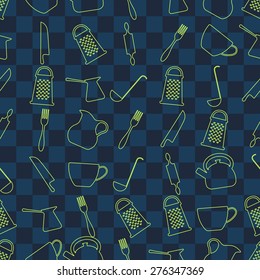 Seamless colorful background made of different kind of dishes 