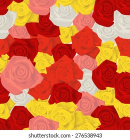Seamless colorful background made of  different roses in flat simple design