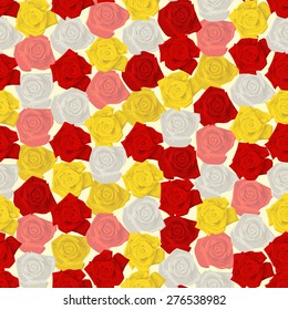 Seamless colorful background made of  different roses in flat simple design