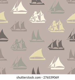 Seamless colorful background made of  different ships in flat simple design
