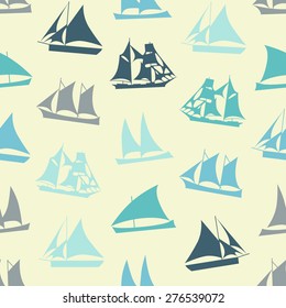 Seamless colorful background made of  different ships in flat simple design