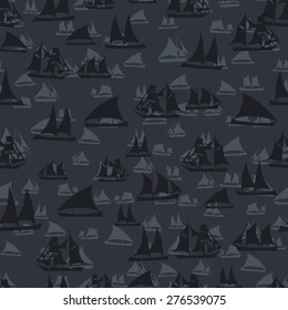 Seamless colorful background made of  different ships in flat simple design