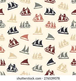Seamless colorful background made of  different ships in flat simple design