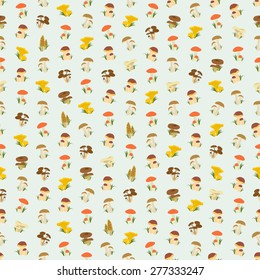 Seamless colorful background made of  different kind of mushrooms