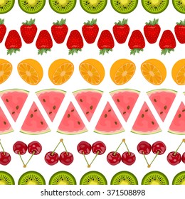 Seamless colorful background made of different fruits arranged in lines 