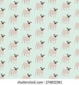 Seamless colorful background made of dogs breed pug in flat design