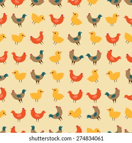 Seamless colorful background made of domestic birds  in flat design