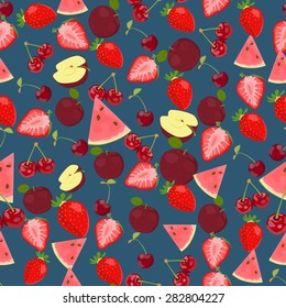 Seamless colorful background made of  fruits and berries in flat design