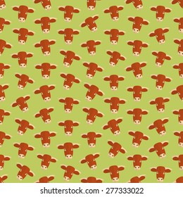 Seamless colorful background made of  heads of cows in flat design