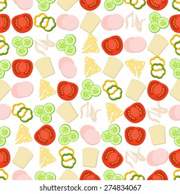 Seamless colorful background made of ingredients for sandwich  in flat design