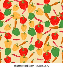 Seamless colorful background made of pepper and carrot in flat design