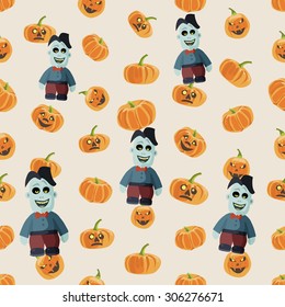 Seamless colorful background made of pumpkin and zombie