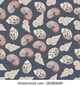 Seamless colorful background made of  shell and conch in flat design