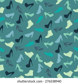 Seamless colorful background made of  shoes in flat simple design