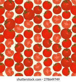 Seamless colorful background made of slices and whole tomato in flat design