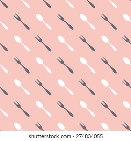 Seamless colorful background made of spoon and fork in flat design