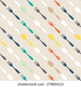 Seamless colorful background made of spoon and fork in flat design