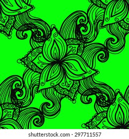 Seamless colorful background with ornamental motifs. Abstract doodle flowers. Vector illustration.