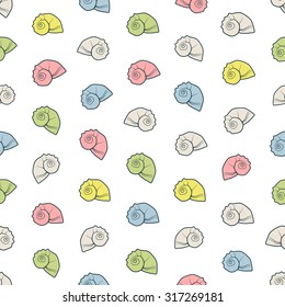 Seamless colorful background with simple conch shell