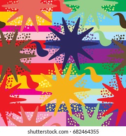 Seamless colorful background with stripes and rounded corner stars